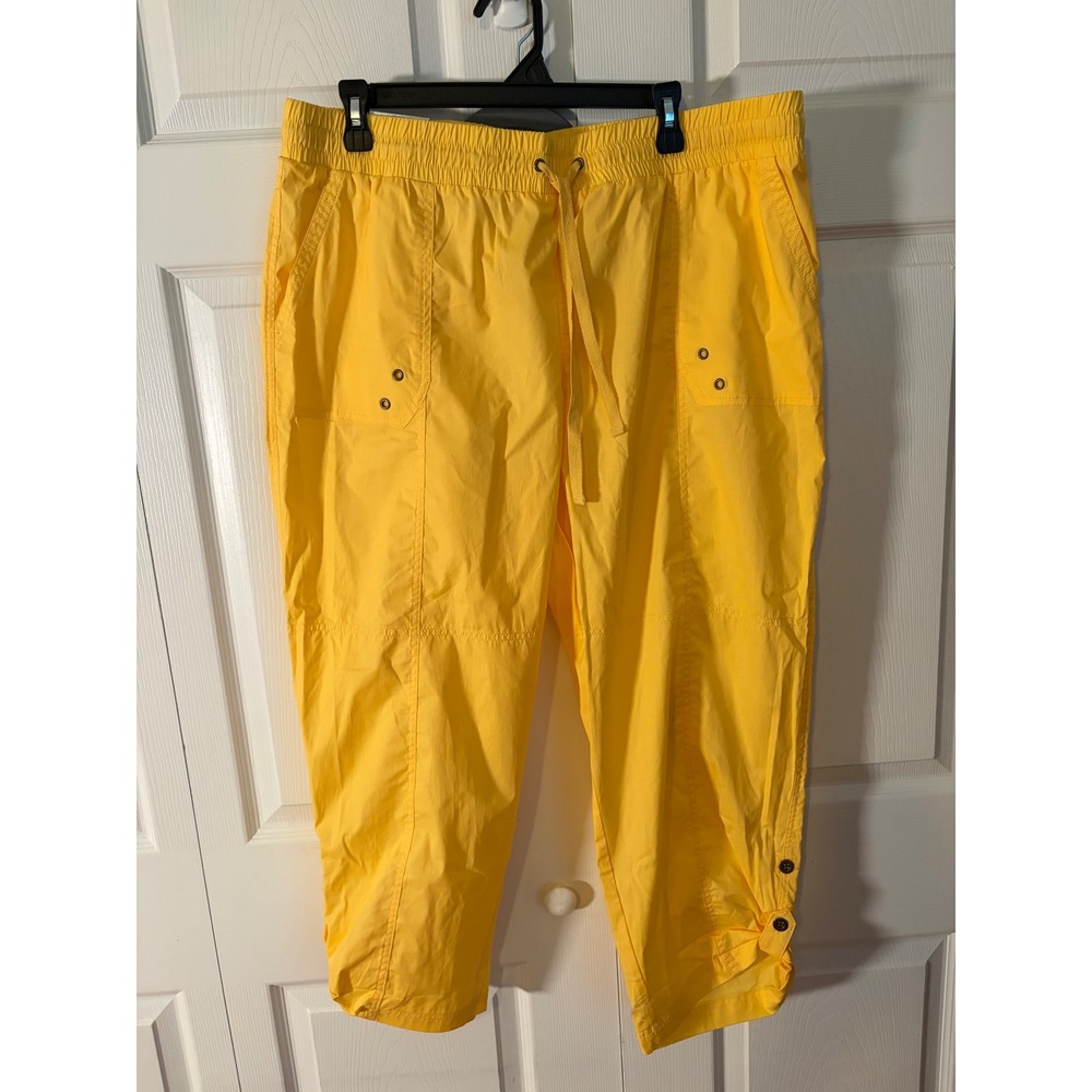 Palm Rio Womens Yellow Cropped Drawstring Elastic Waist Utility Pants NWT
